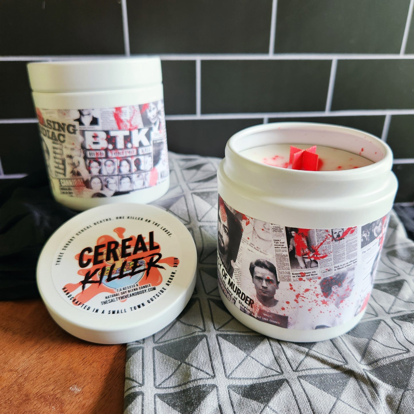 cereal killer - wood wick candle - the salty hive - true crime - snarky funny gifts