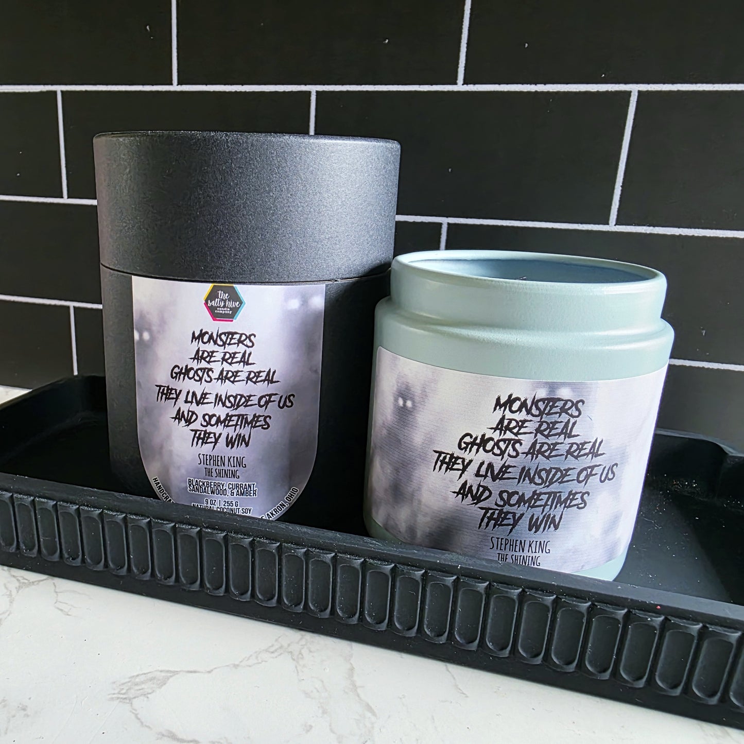 monsters are real wood wick candle - stephen king's the shining