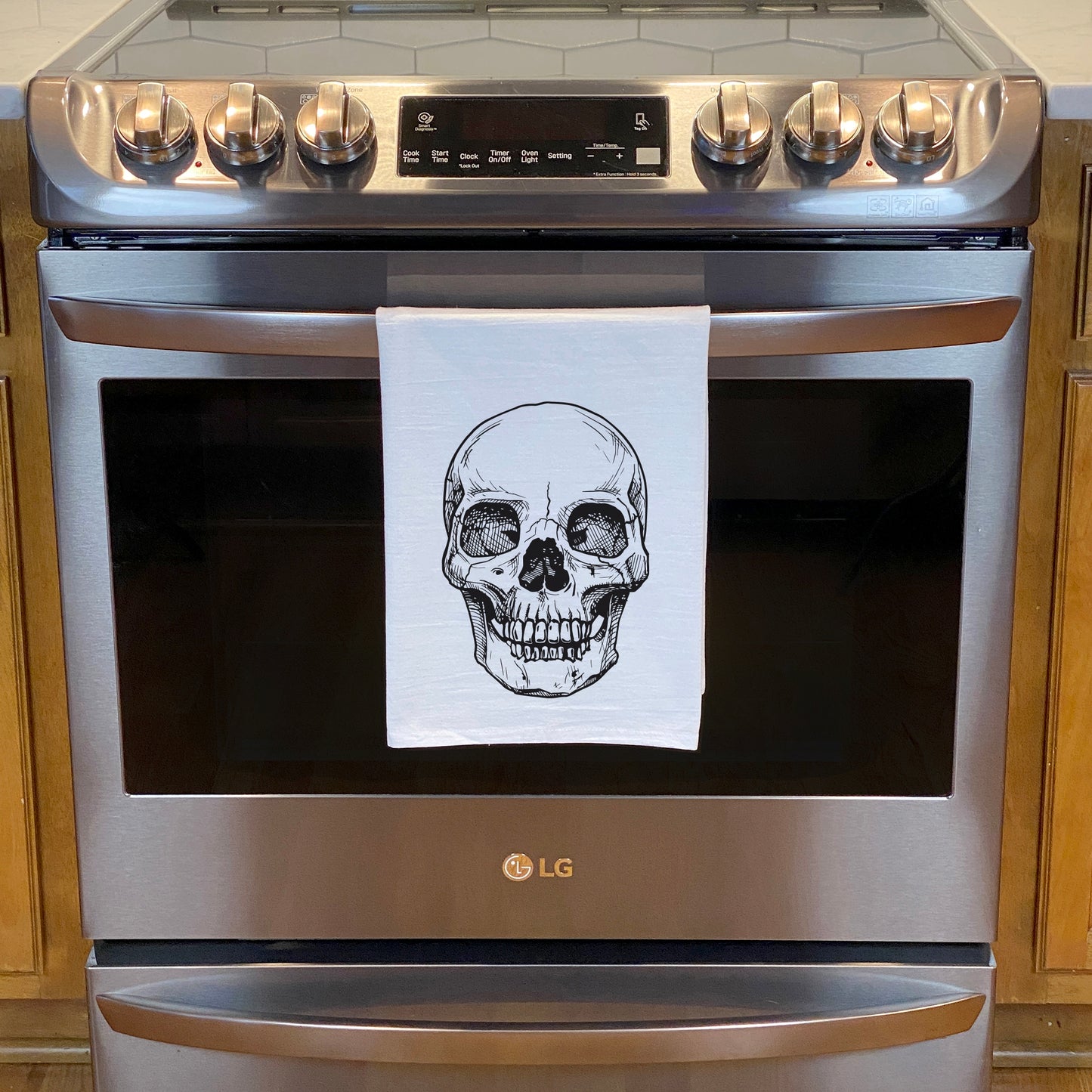 skull vintage sketch kitchen hand towel