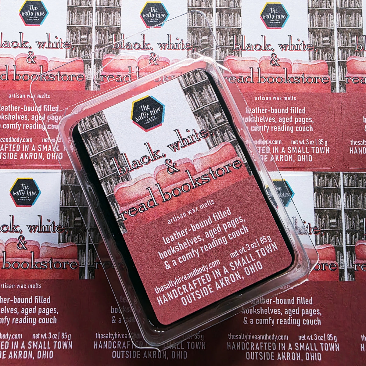 black, white, & read bookstore wax melts