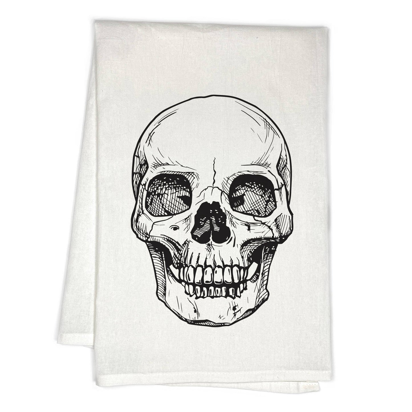 Skull Vintage Sketch Halloween Kitchen Tea Towel - the salty hive