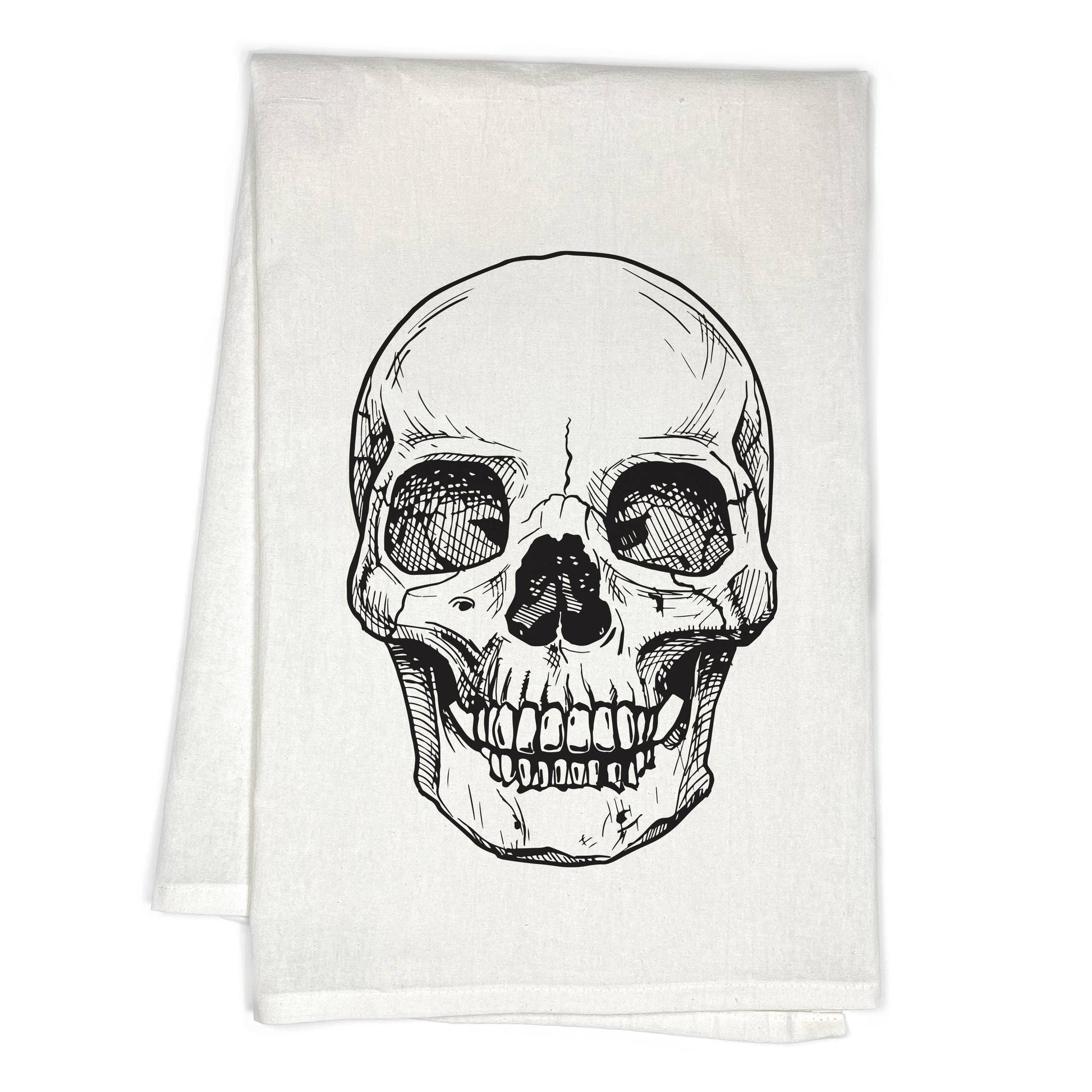 Skull Vintage Sketch Halloween Kitchen Tea Towel - the salty hive