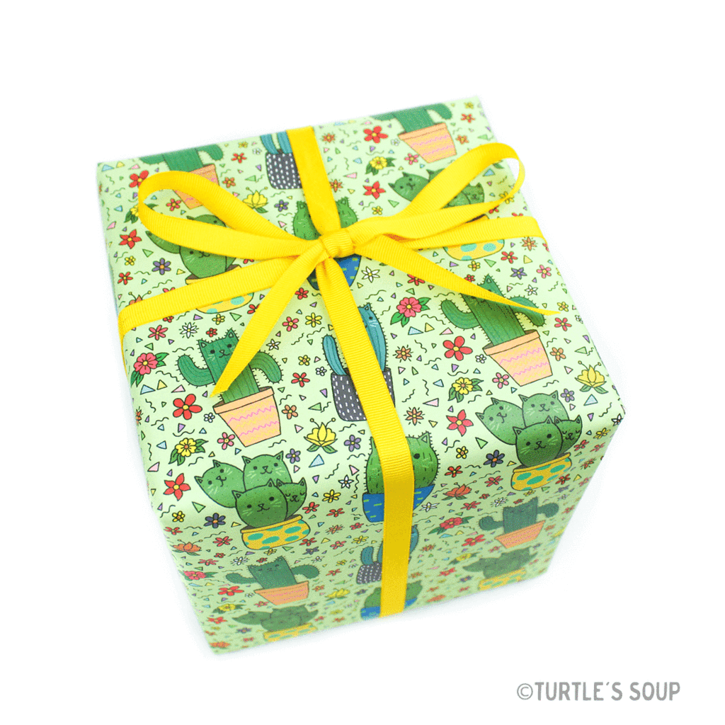 kawaii cat cactus gift wrap - the salty hive