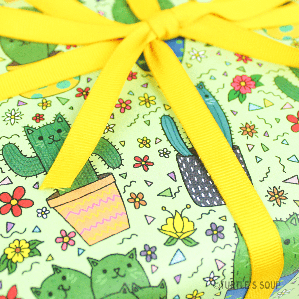 kawaii cat cactus gift wrap - the salty hive