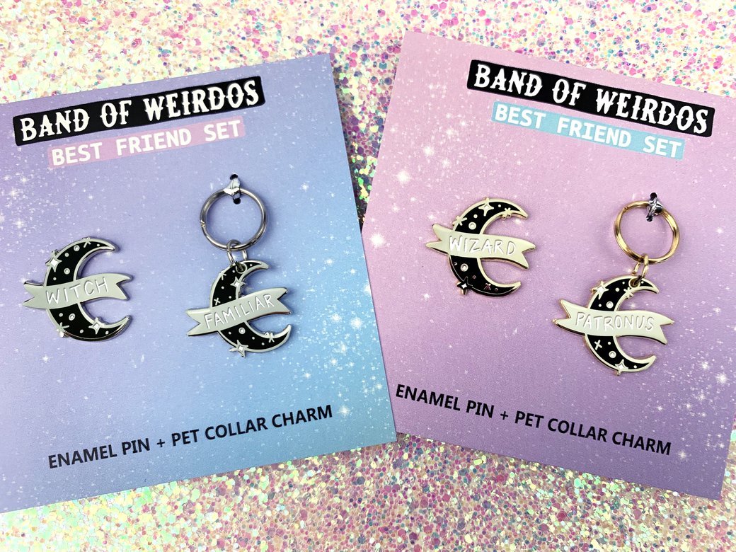 wizard & patronus enamel pin & pet charm set - the salty hive