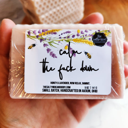 calm the fuck down - lavender & honey soap bar - the salty hive