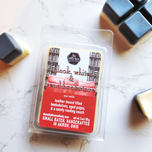 black, white, & read bookstore wax melts - the salty hive