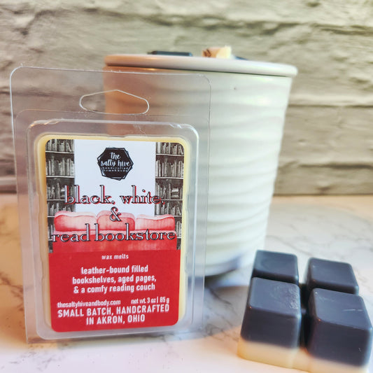 black, white, & read bookstore wax melts - the salty hive