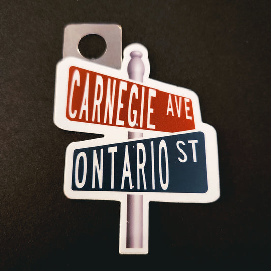 corner of carnegie & ontario street sign sticker