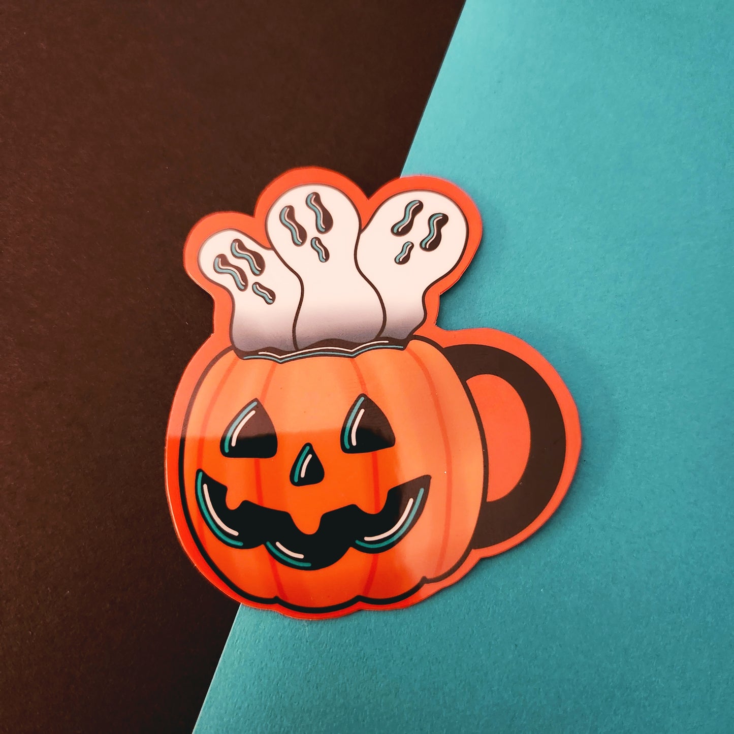 spooky ghost pumpkin mug sticker