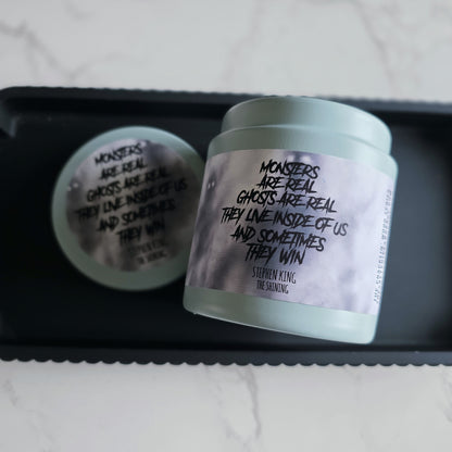 monsters are real wood wick candle - stephen king's the shining