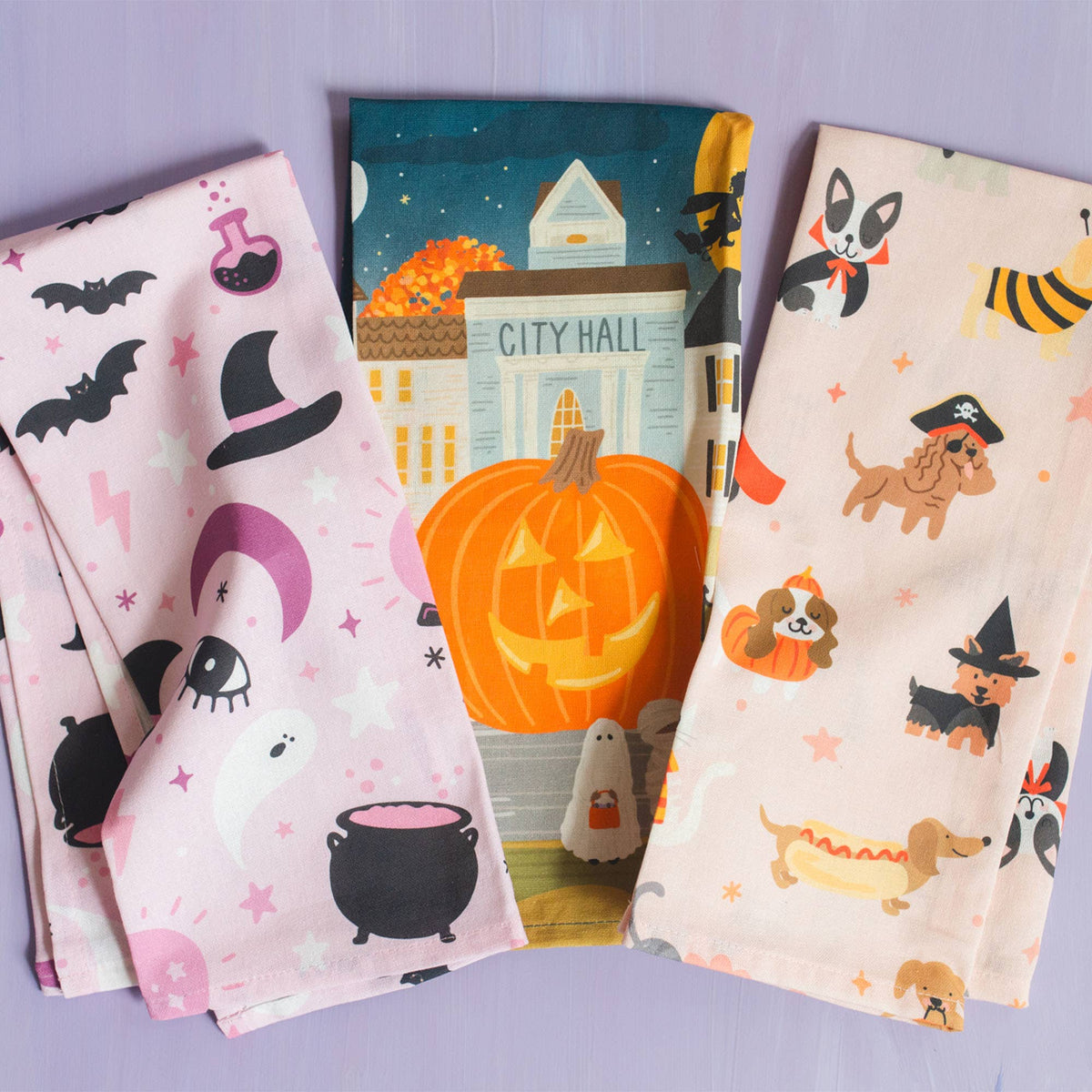 pastel pink halloween hand towel
