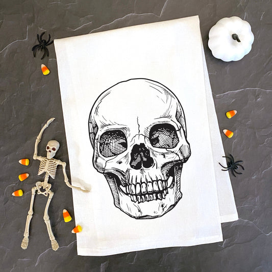 skull vintage sketch kitchen hand towel