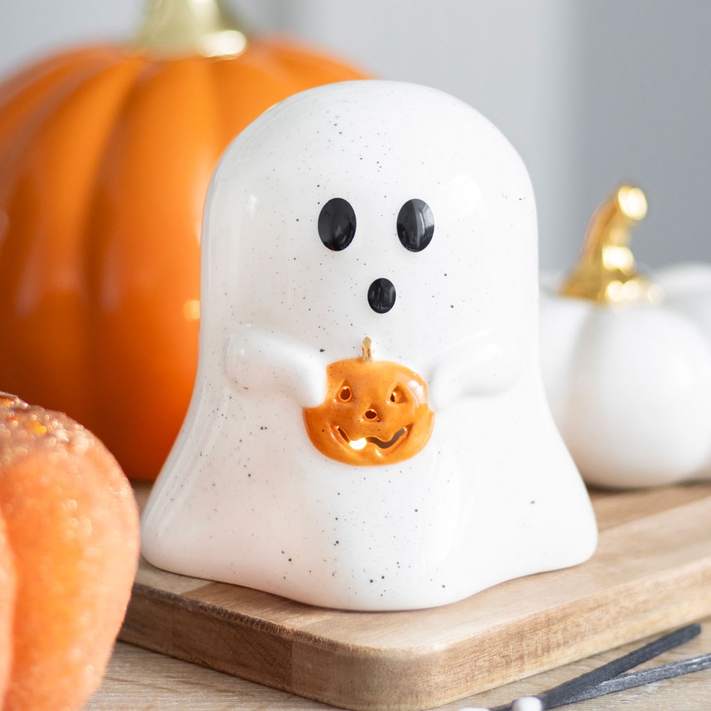 cute ghost with pumpkin tealight holder