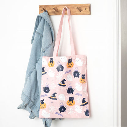 pastel pink halloween tote bag