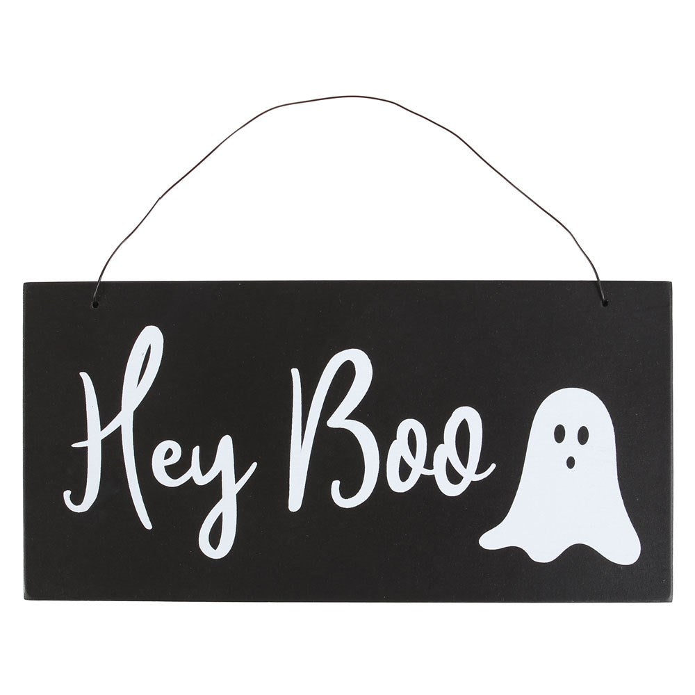 hey boo halloween hanging sign