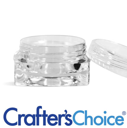 Clear Square Jars with Clear & Blue tops - lip balm/eye shadow jars - supplies surplus sale