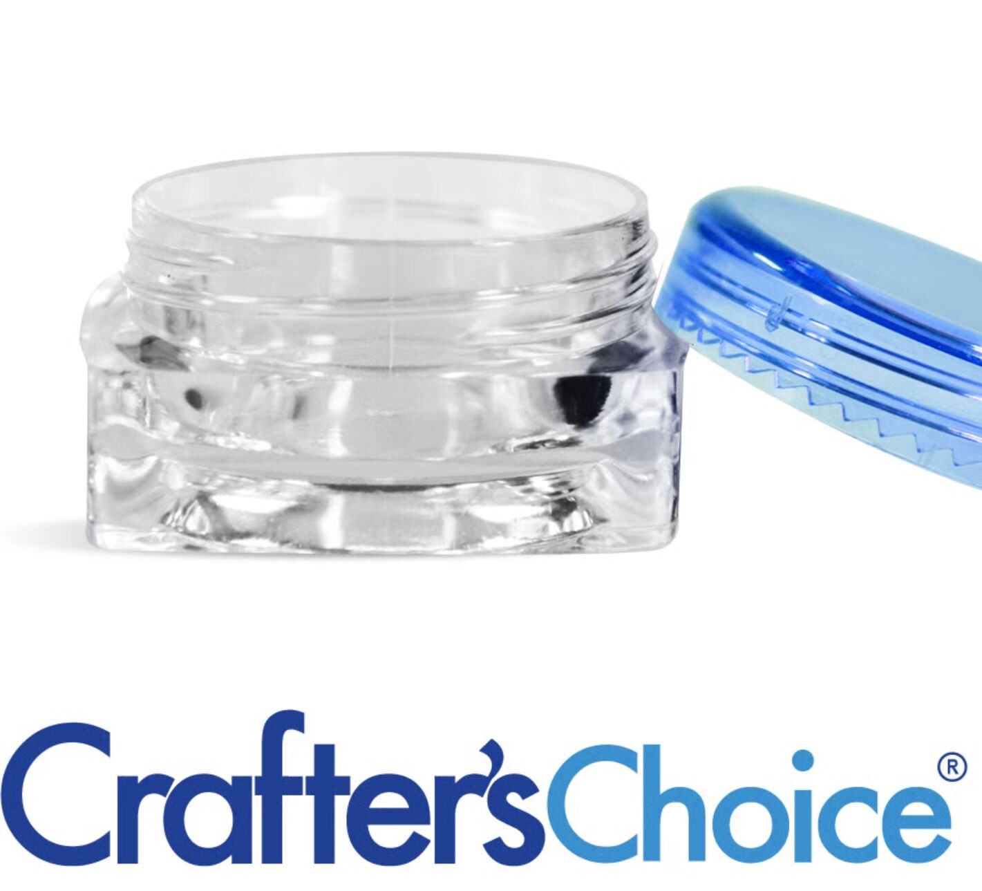 Clear Square Jars with Clear & Blue tops - lip balm/eye shadow jars - supplies surplus sale