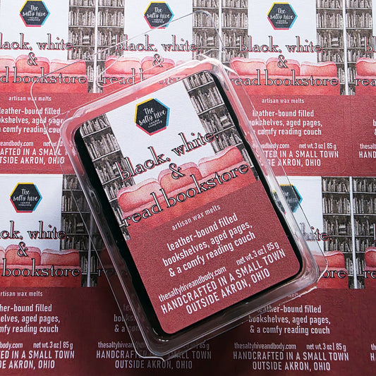 black, white, & read bookstore wax melts
