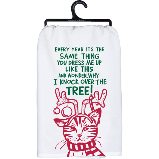 cat & christmas tree hand towel - the salty hive