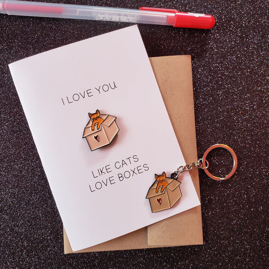 cats love boxes enamel pin & card - the salty hive