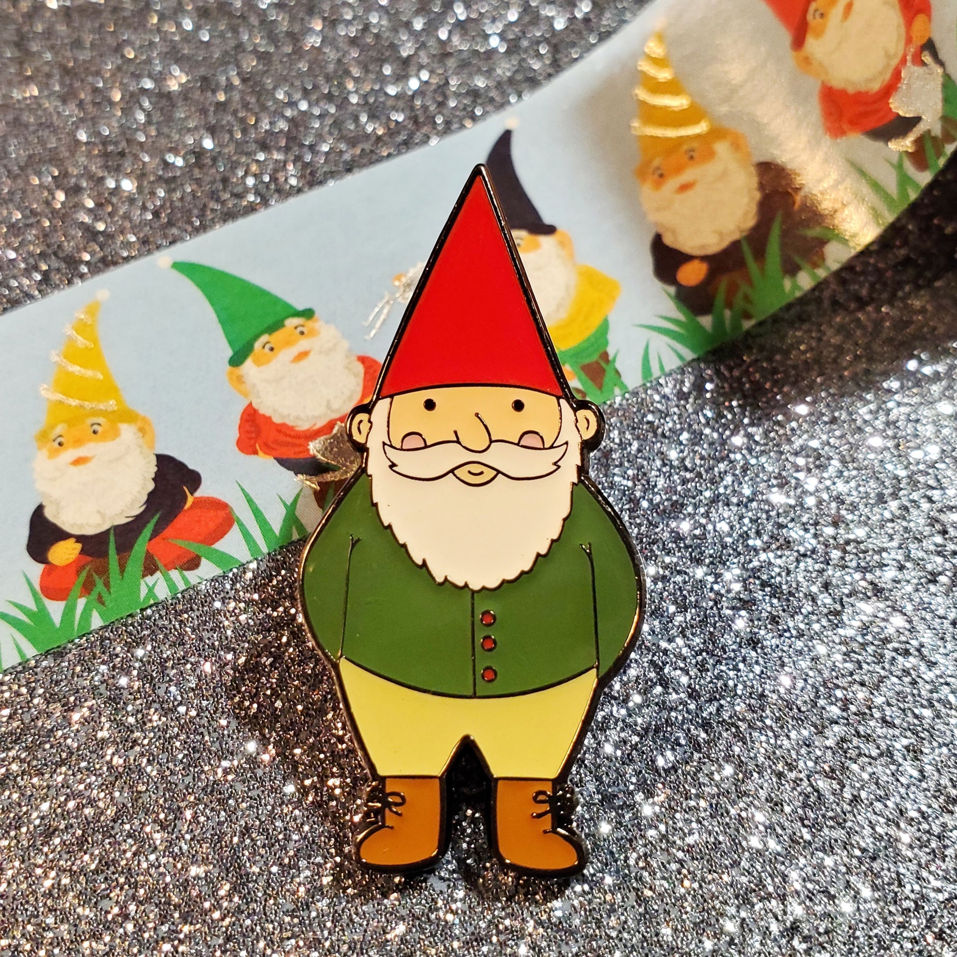 happy garden gnome enamel pin - the salty hive