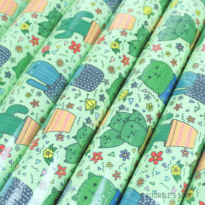 kawaii cat cactus gift wrap - the salty hive