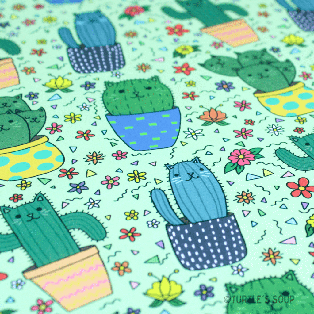 kawaii cat cactus gift wrap - the salty hive