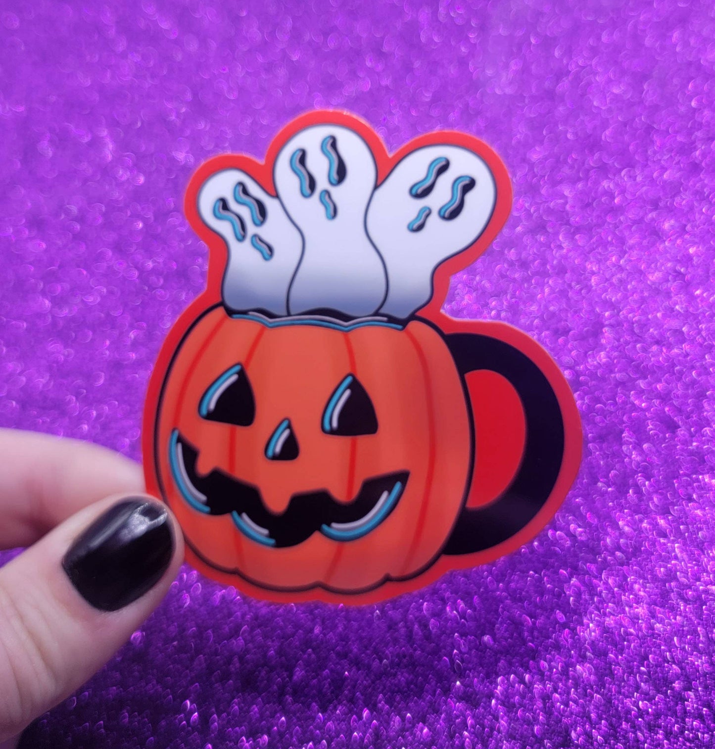 spooky ghost pumpkin mug sticker