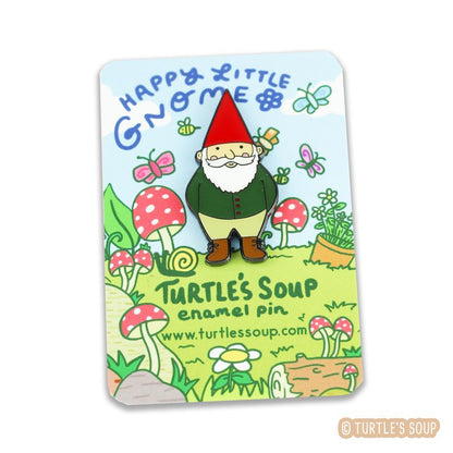 happy garden gnome enamel pin - the salty hive