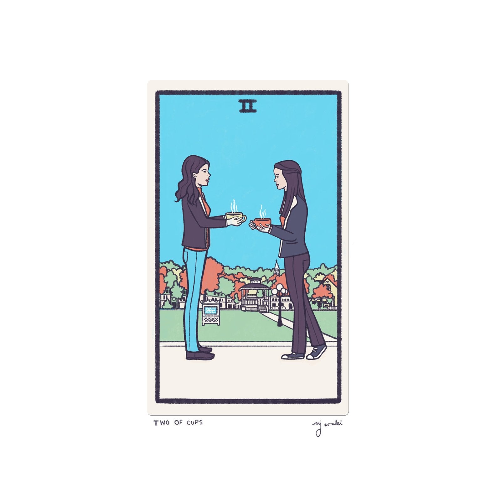 two of cups tarot card art print - the salty hive