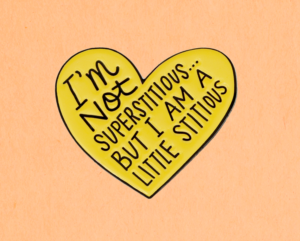 i am a little stitious enamel pin - the salty hive